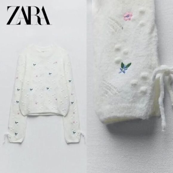 ZARA FLORAL KNIT SWEATER - Picture 7 of 9